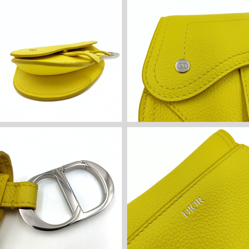 Dior portachiavi pouch Saddle in pelle giallo fluo