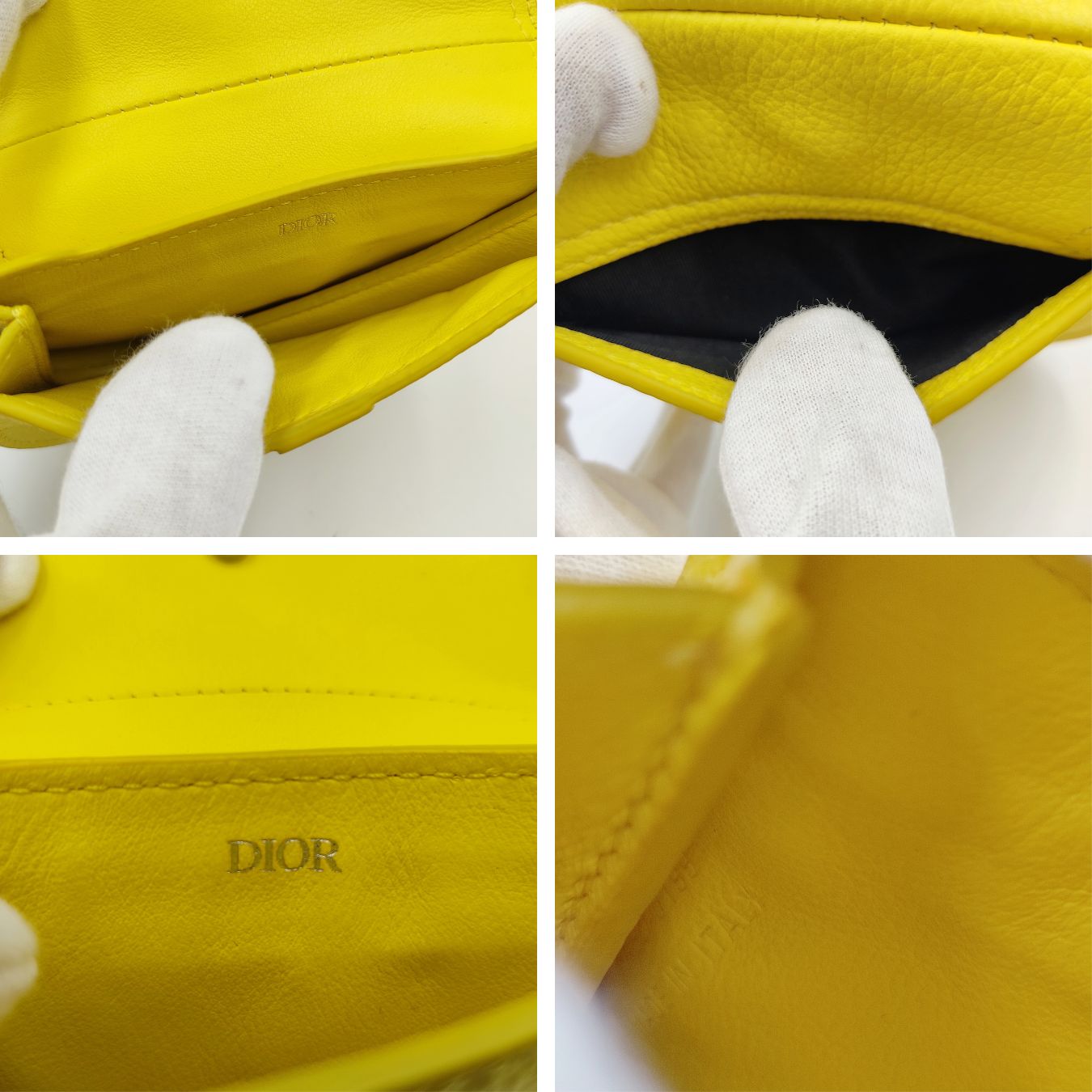 Dior portachiavi pouch Saddle in pelle giallo fluo