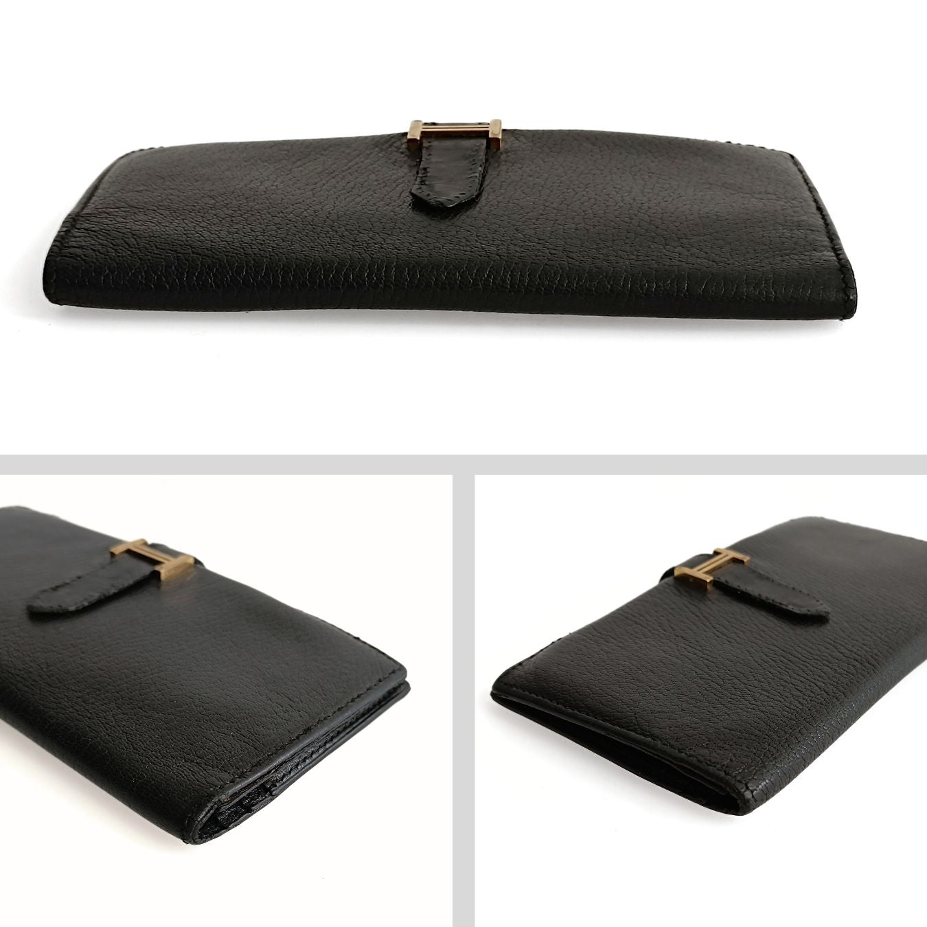 Hermès portafoglio vintage Béarn Soufflet in pelle nera