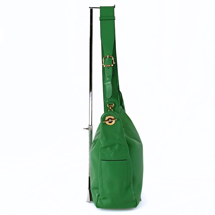 Céline borsa vintage a spalla in pelle verde acido
