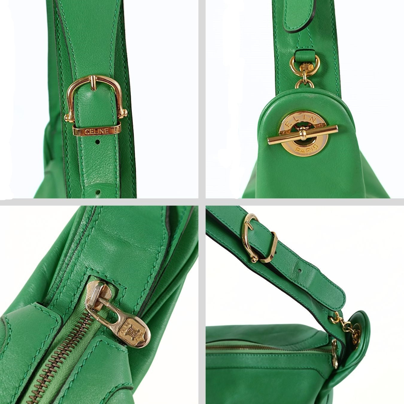 Céline borsa vintage a spalla in pelle verde acido