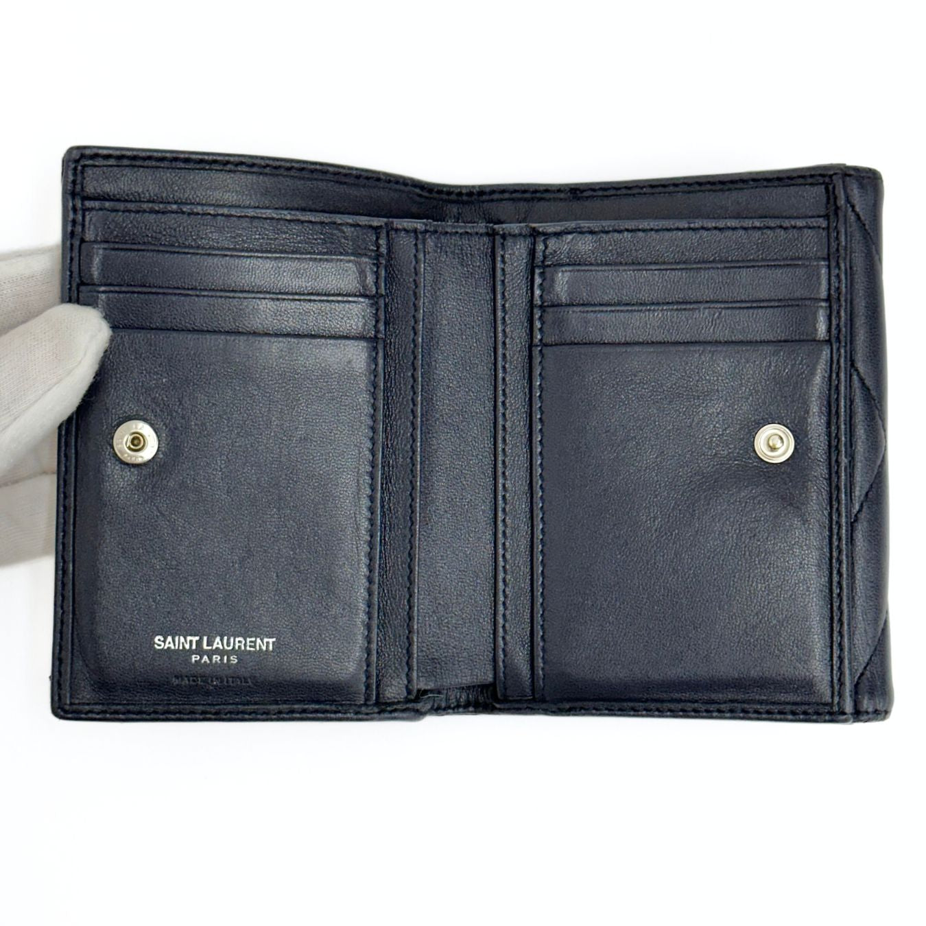 Saint Laurent portafoglio compatto in pelle grigio