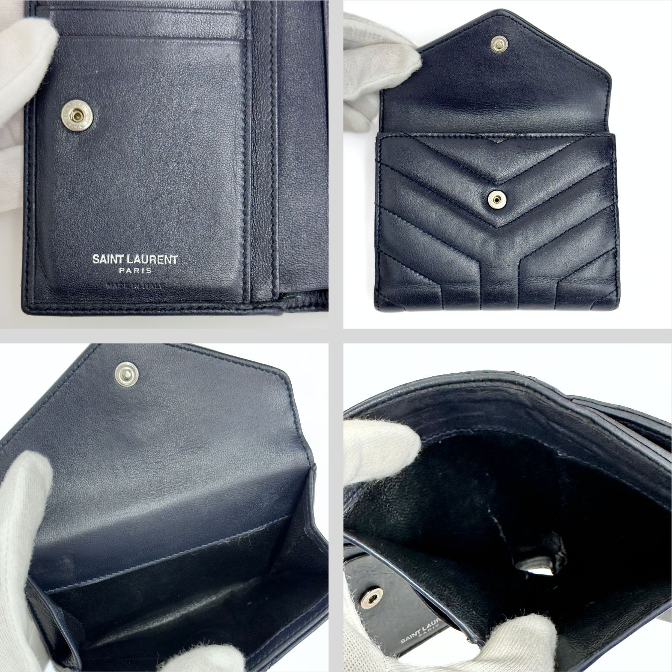 Saint Laurent portafoglio compatto in pelle grigio