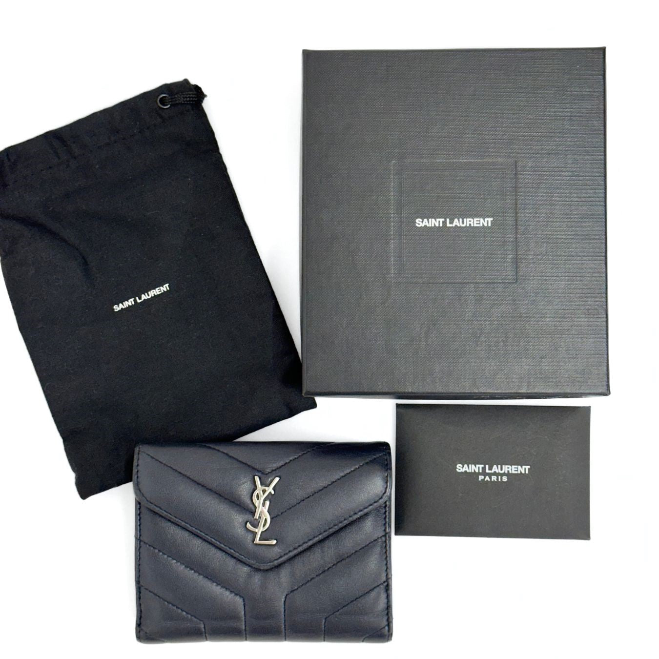 Saint Laurent portafoglio compatto in pelle grigio