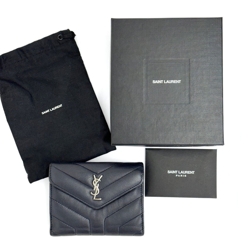 Saint Laurent portafoglio compatto in pelle grigio