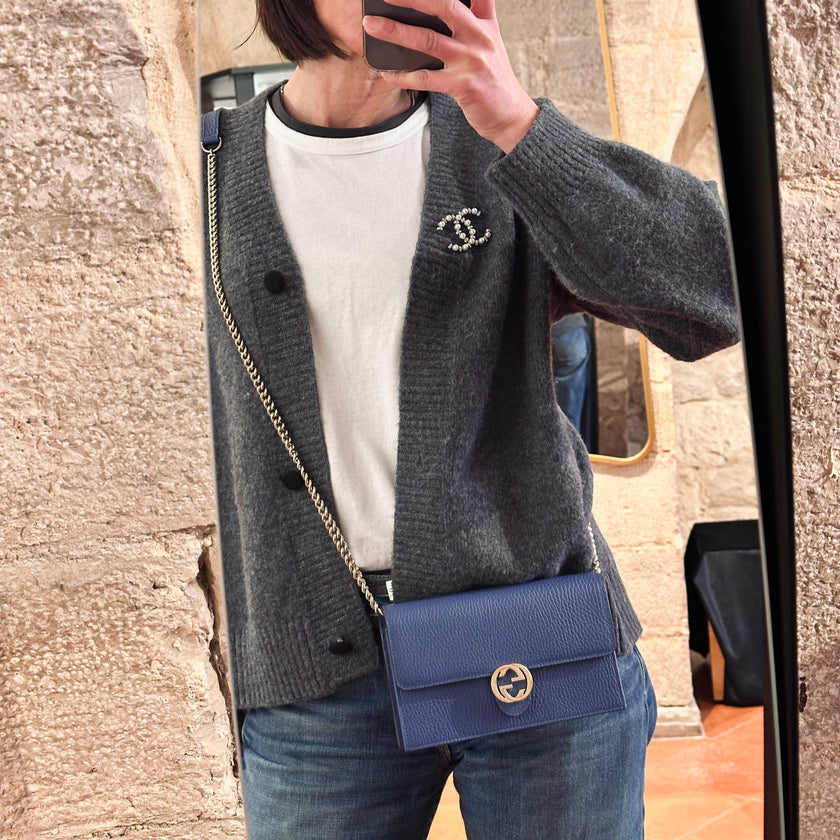 Borsa Gucci Wallet on Chain Interlocking in Pelle Avion