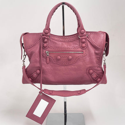 Balenciaga Borsa a Mano Classic City Brogues in Pelle Rosa