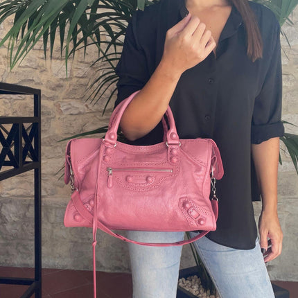 Balenciaga Borsa a Mano Classic City Brogues in Pelle Rosa