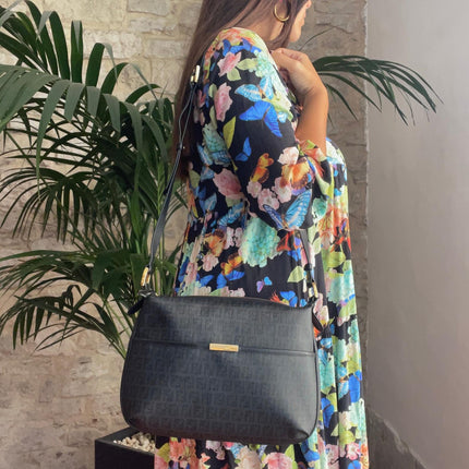 Borsa Fendi a Tracolla in Tela Rivestita Zucchino Nero
