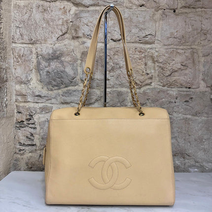 Chanel Maxi Borsa a Spalla Anni ’90 in Pelle Caviar Beige