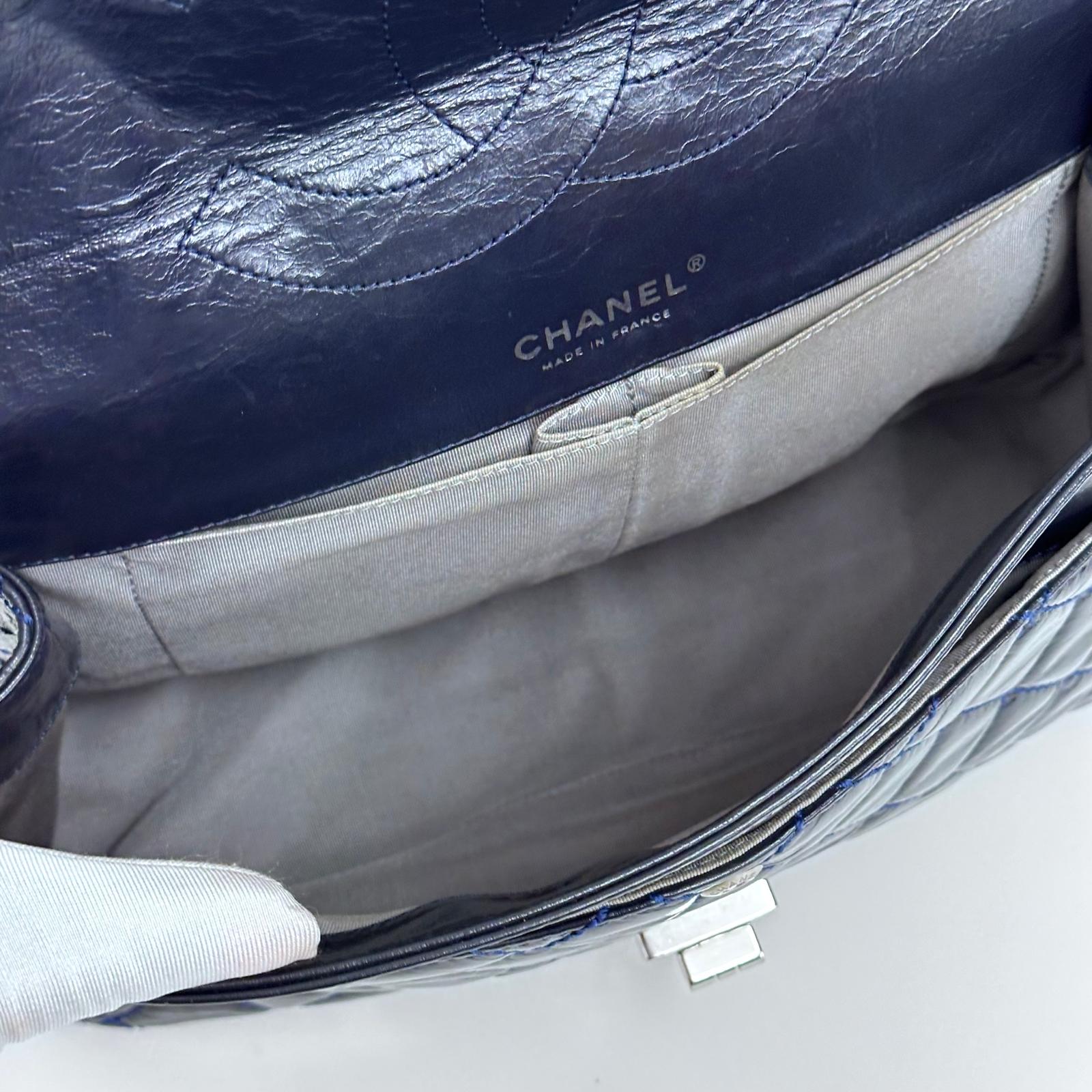 Chanel Borsa Reissue 2.55 mis. 30 in Pelle Blu Navy con Hardware Argentato