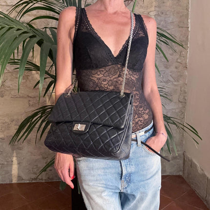 Chanel Borsa Reissue 2.55 mis. 30 in Pelle Blu Navy con Hardware Argentato