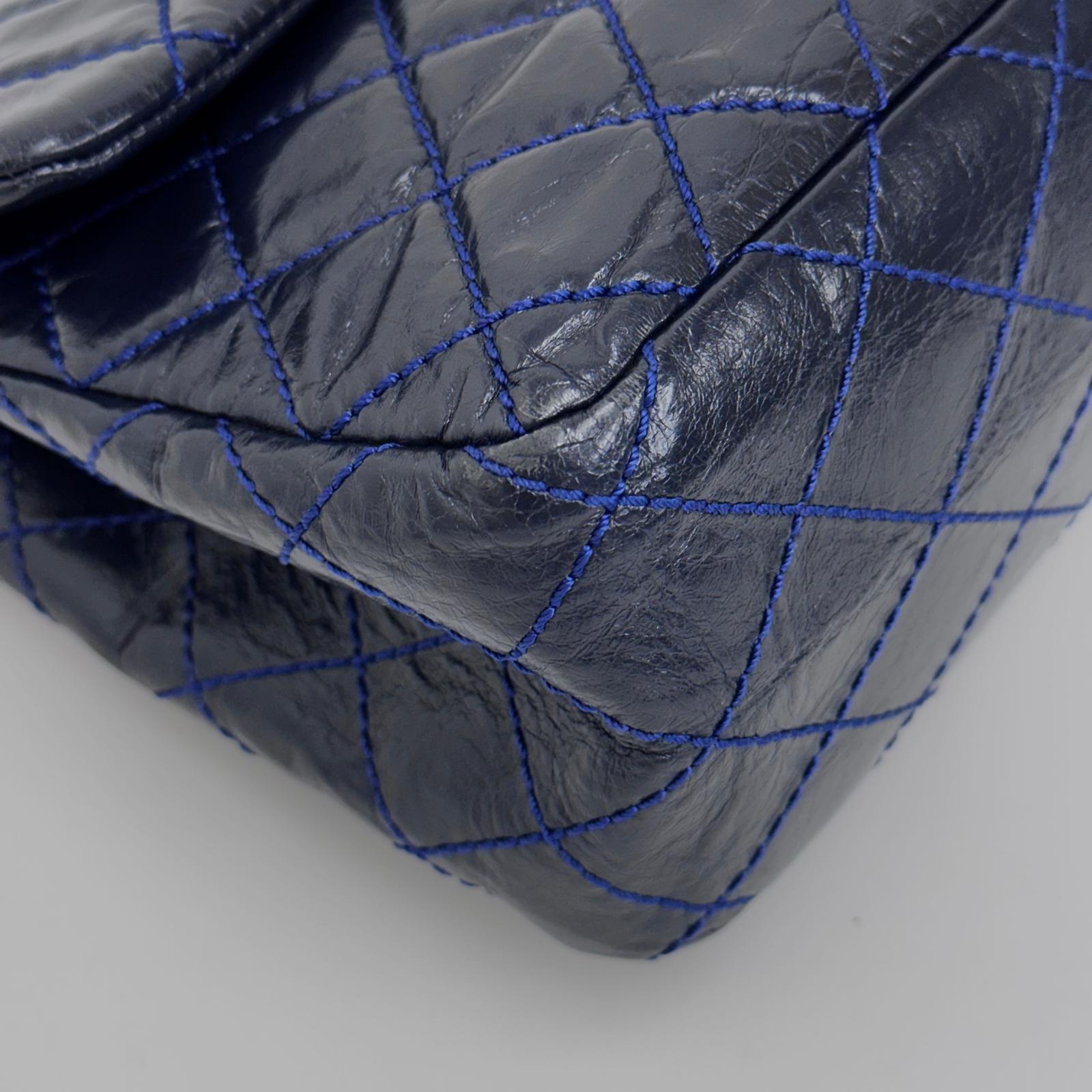 Chanel Borsa Reissue 2.55 mis. 30 in Pelle Blu Navy con Hardware Argentato