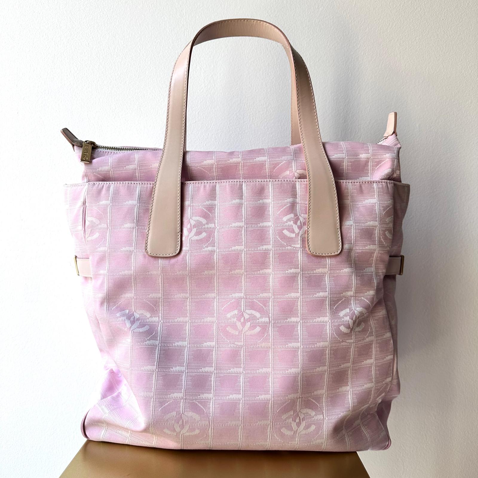 Chanel Borsa Shopper Linea Viaggio in Jacquard Rosa Anni 2000