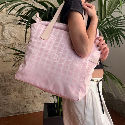 Chanel Borsa Shopper Linea Viaggio in Jacquard Rosa Anni 2000