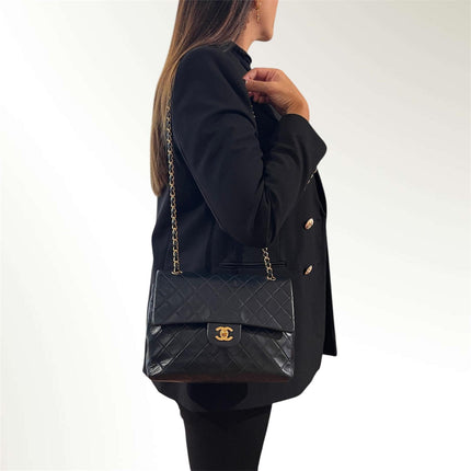 Chanel Borsa Vintage Timeless Classica 25 Doppia Patta a Due Vie in Pelle Nera