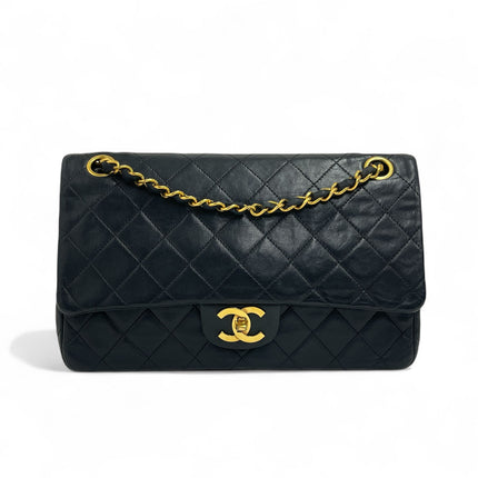 Chanel Borsa Vintage Timeless Classica 25 Doppia Patta in Pelle di Agnello Nera