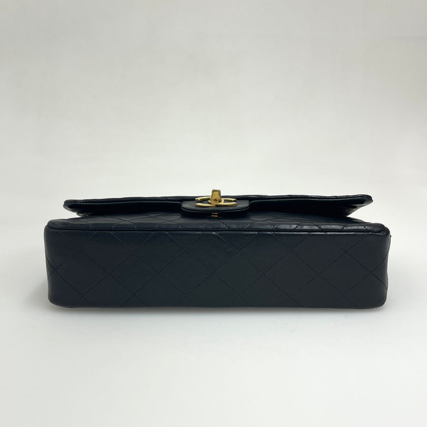 Chanel Borsa Vintage Timeless Classica 25 Doppia Patta in Pelle di Agnello Nera