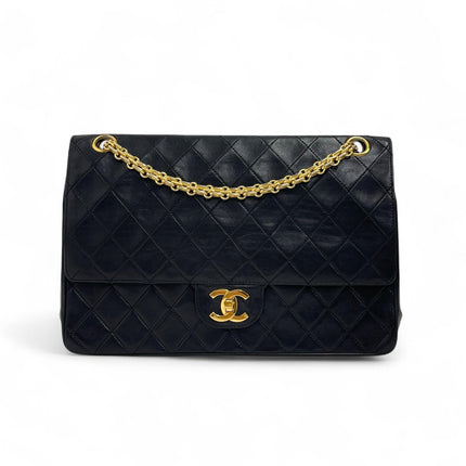 Chanel Borsa Timeless Classica Vintage 27 Doppia Patta in Pelle di Agnello Nero