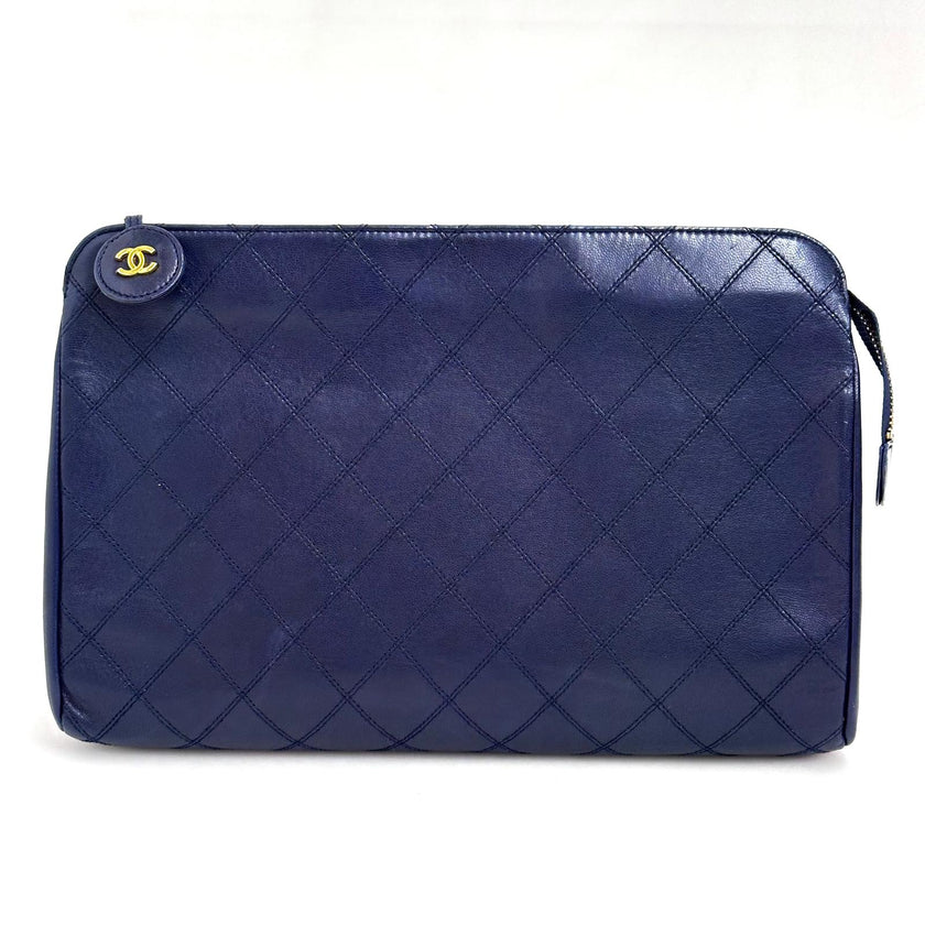 Chanel Pochette Vintage in Pelle Trapuntata Blu Navy