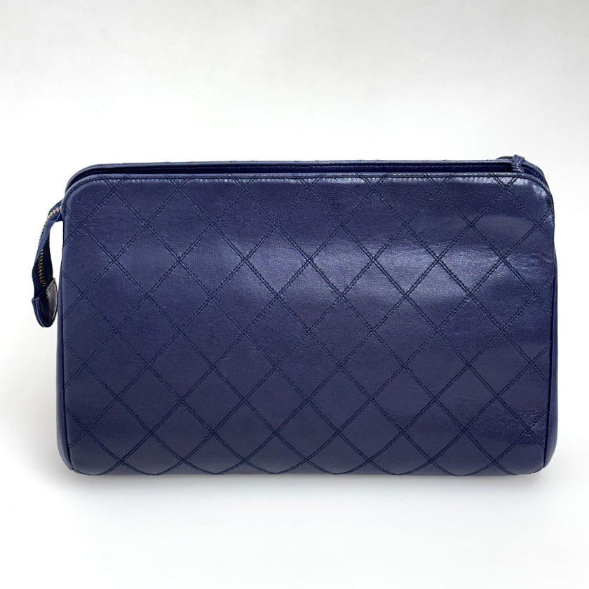 Chanel Pochette Vintage in Pelle Trapuntata Blu Navy