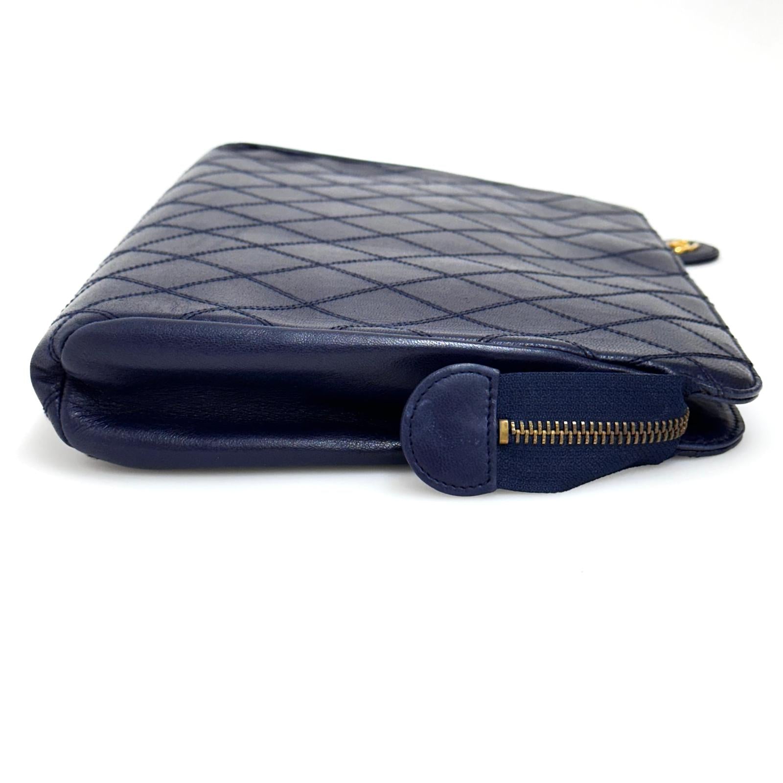 Chanel Pochette Vintage in Pelle Trapuntata Blu Navy
