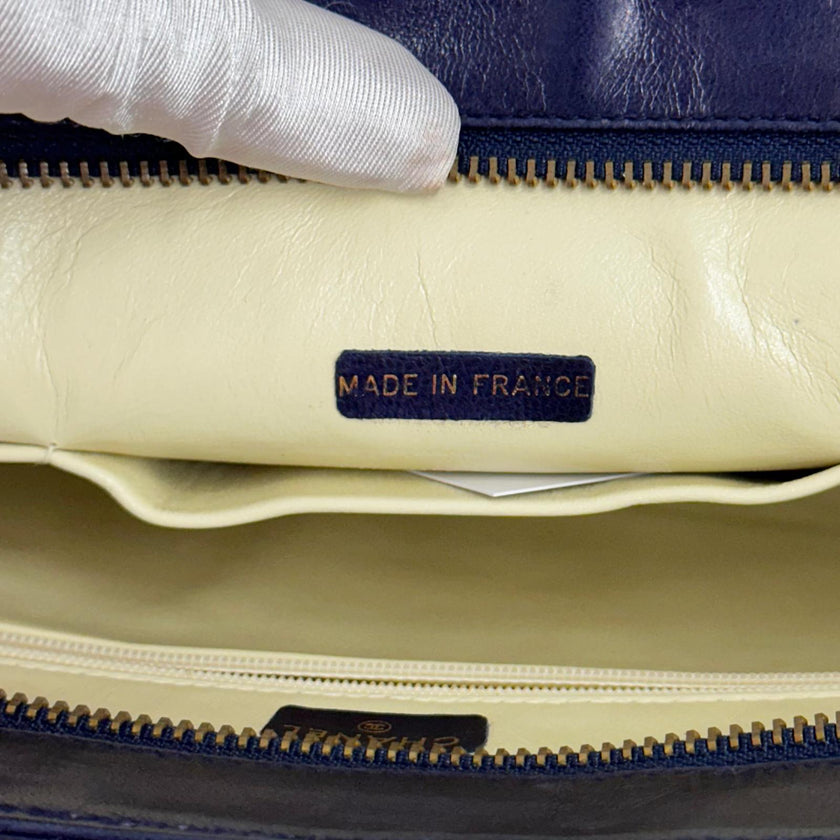 Chanel Pochette Vintage in Pelle Trapuntata Blu Navy