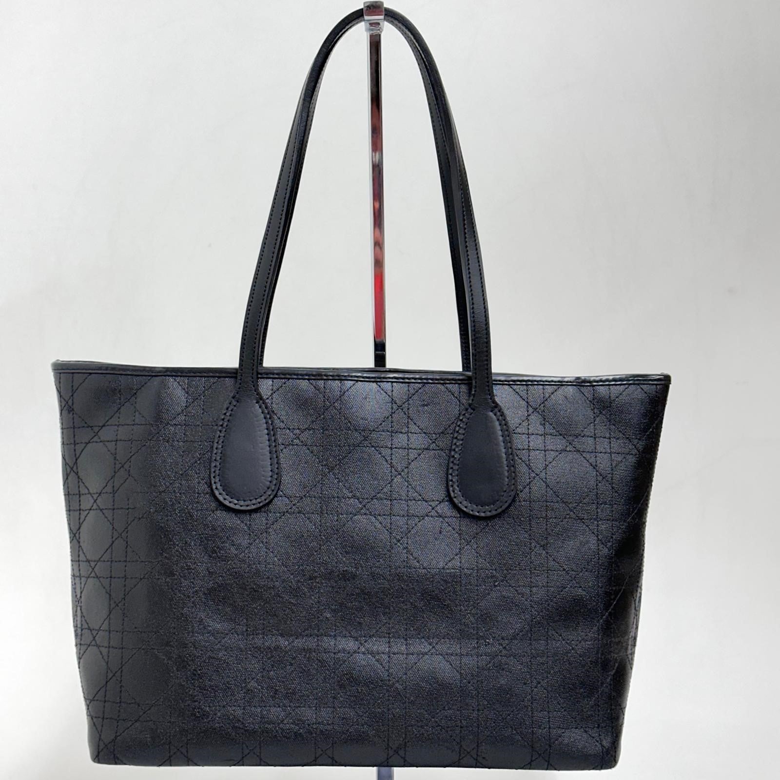 Christian Dior Panarea Tote in Tela Rivestita Cannage Nera Tono su Tono