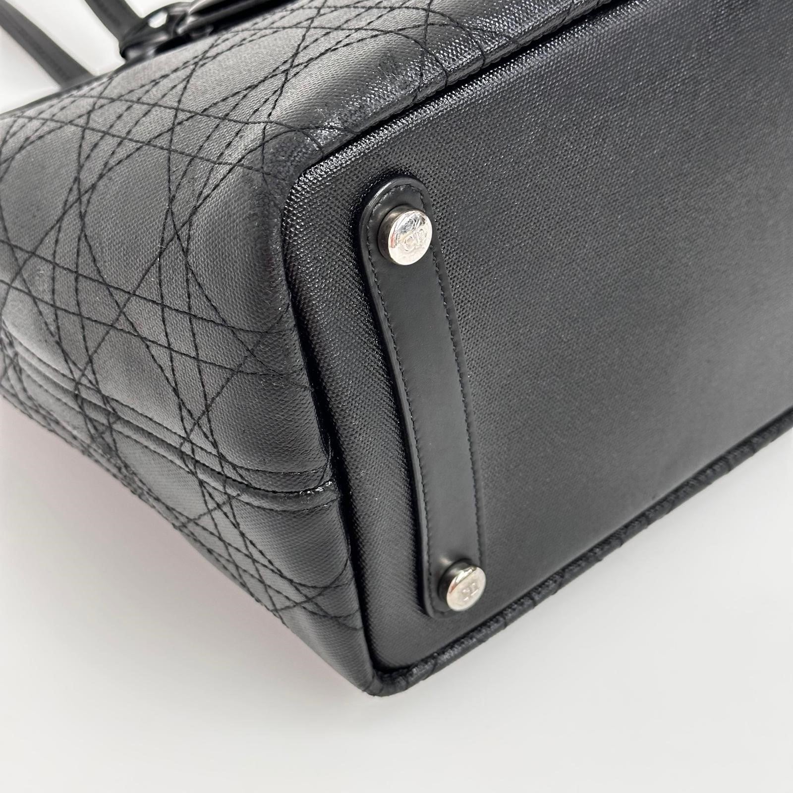 Christian Dior Panarea Tote in Tela Rivestita Cannage Nera Tono su Tono