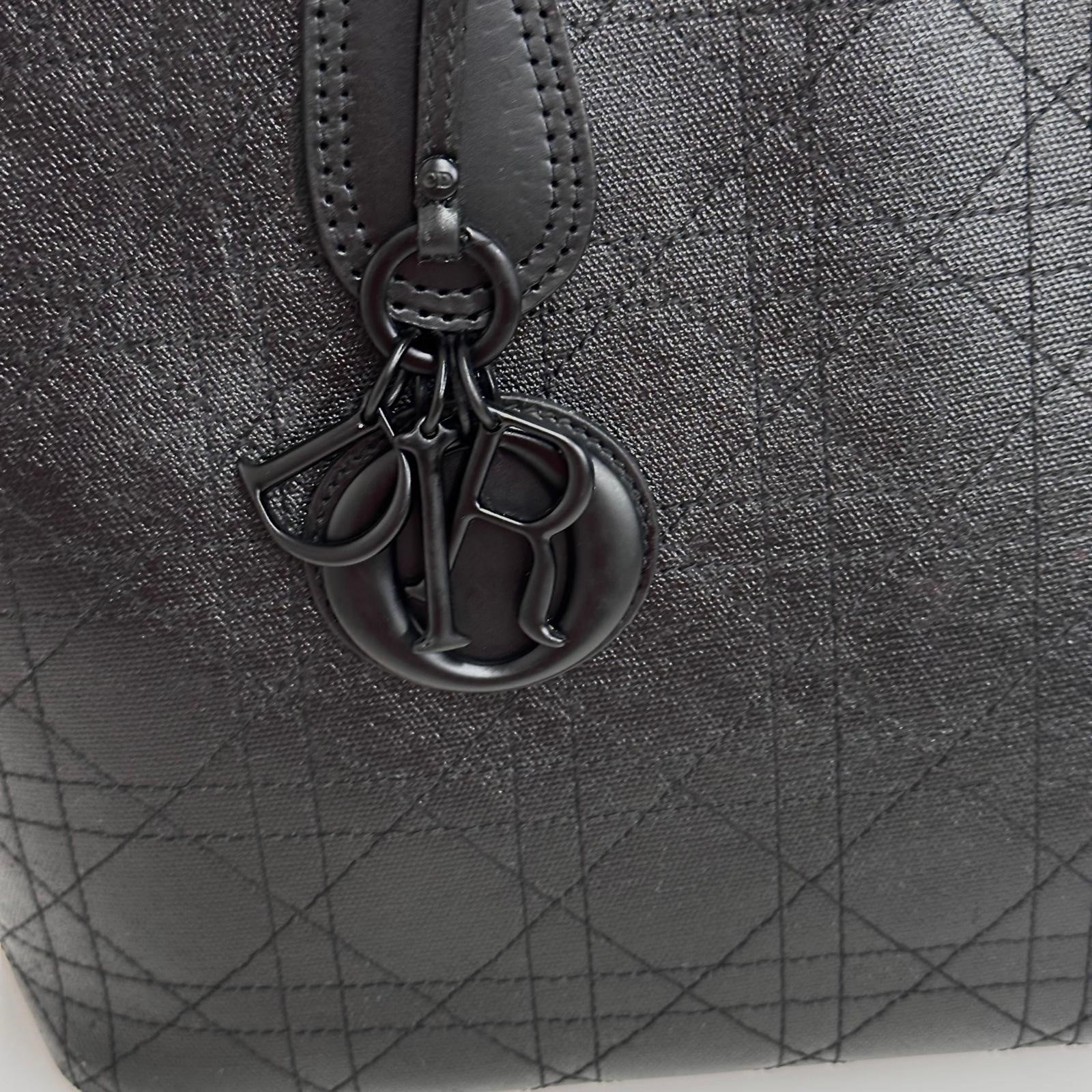 Christian Dior Panarea Tote in Tela Rivestita Cannage Nera Tono su Tono