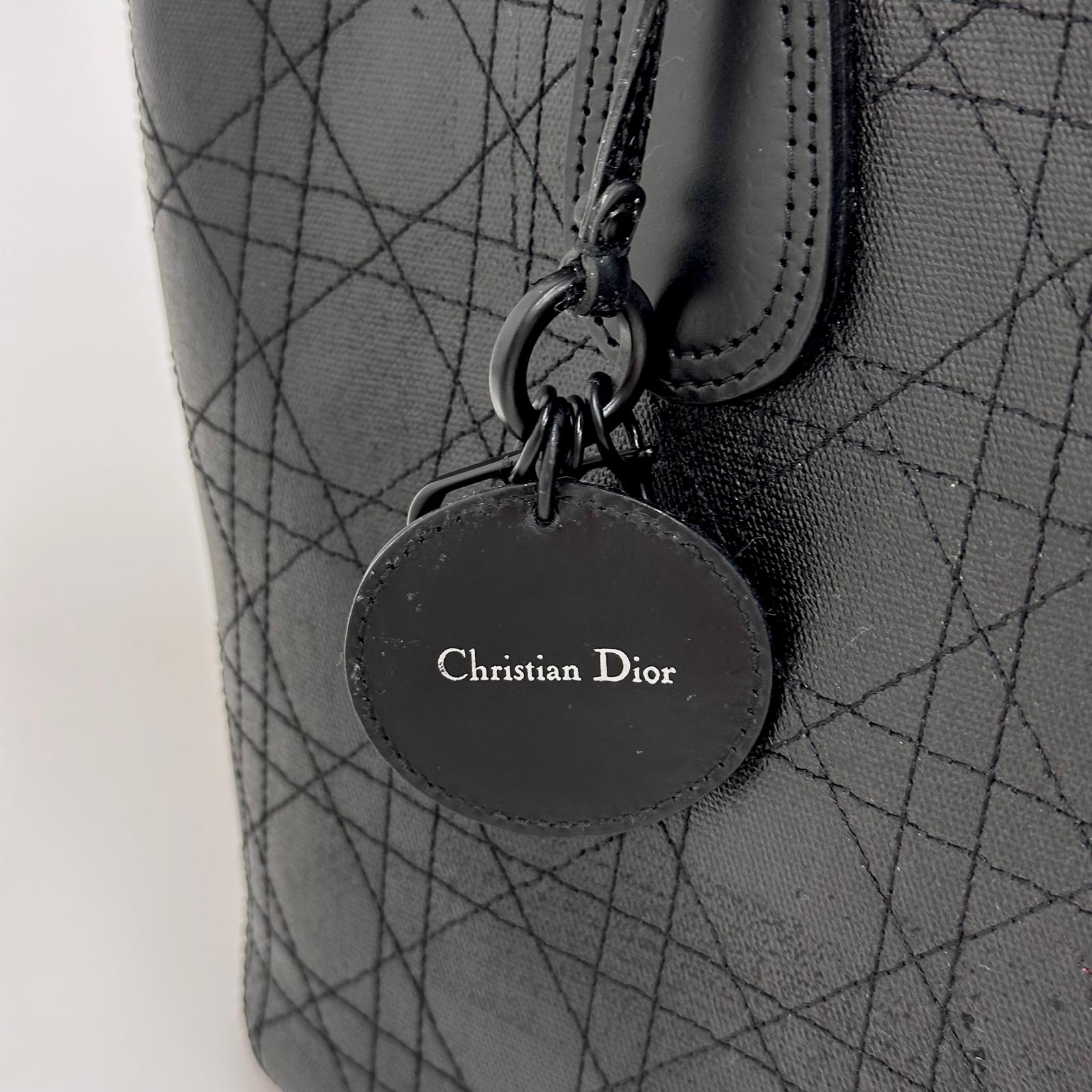 Christian Dior Panarea Tote in Tela Rivestita Cannage Nera Tono su Tono