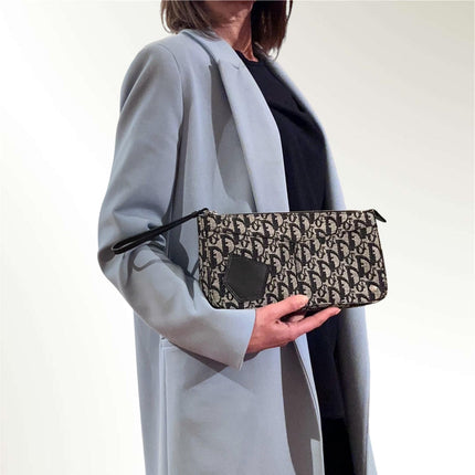 Christian Dior Pochette Trotter in Tela Monogram Blu e Pelle Nera