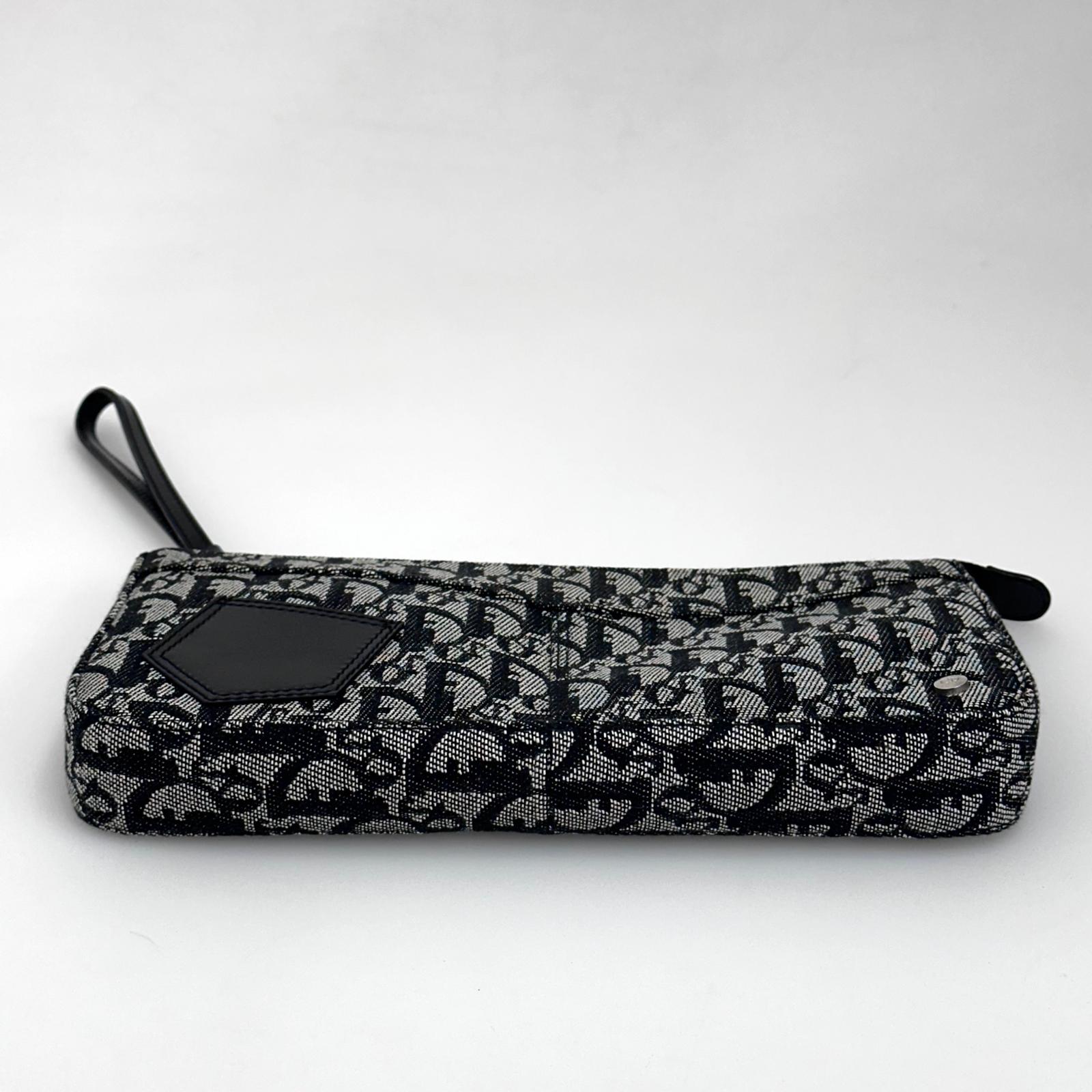 Christian Dior Pochette Trotter in Tela Monogram Blu e Pelle Nera