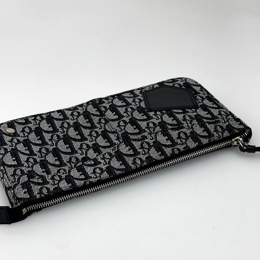 Christian Dior Pochette Trotter in Tela Monogram Blu e Pelle Nera