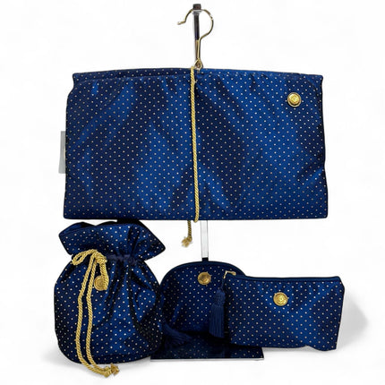 Christian Dior Set da Viaggio Vintage in Raso Blu Navy inutilizzato