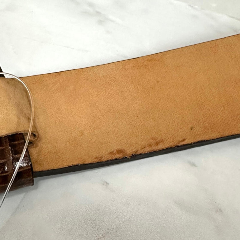 Cintura Etro Donna in Pelle Marrone Stampa Cocco con Fibbia Argento