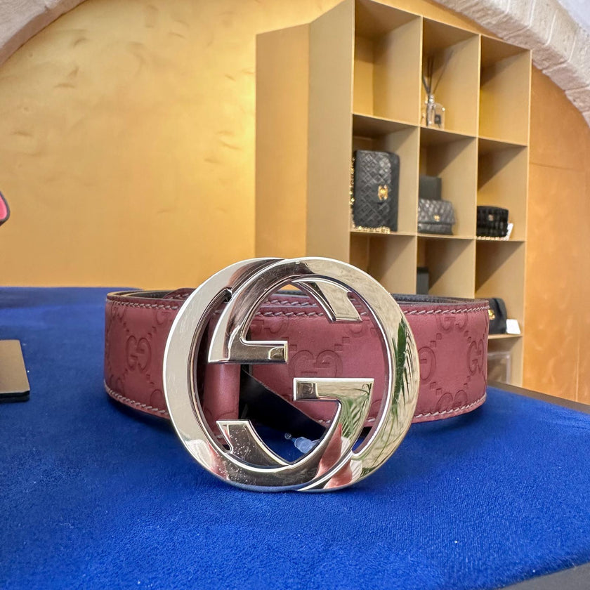 Cintura Gucci GG in Pelle Rosa Mis. 90