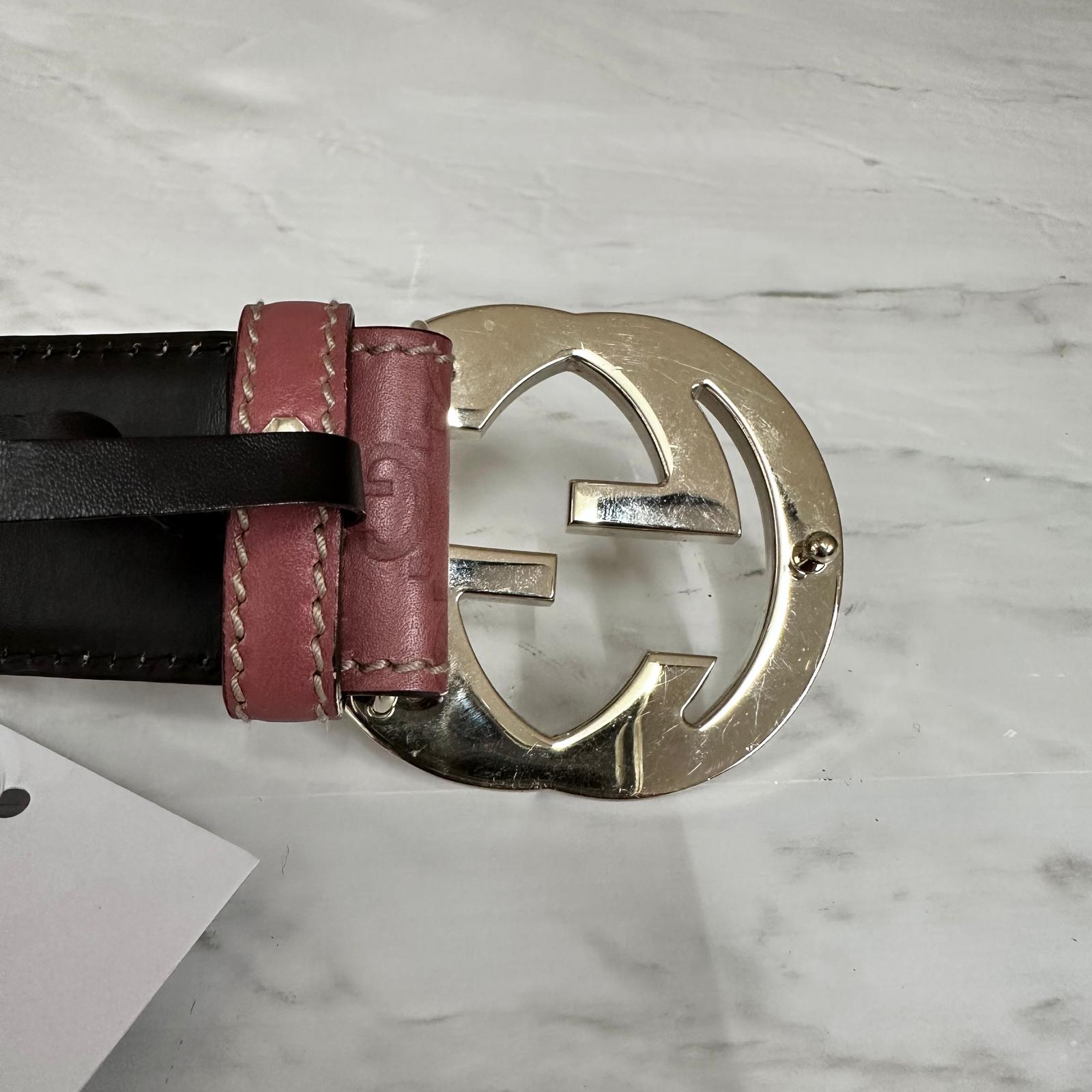 Cintura Gucci GG in Pelle Rosa Mis. 90