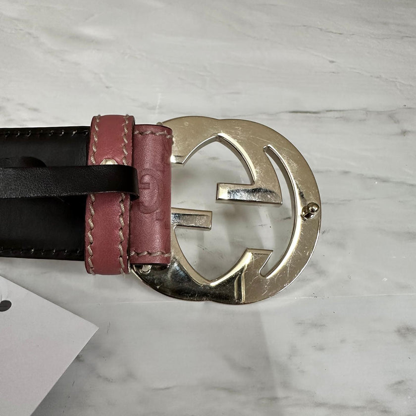 Cintura Gucci GG in Pelle Rosa Mis. 90