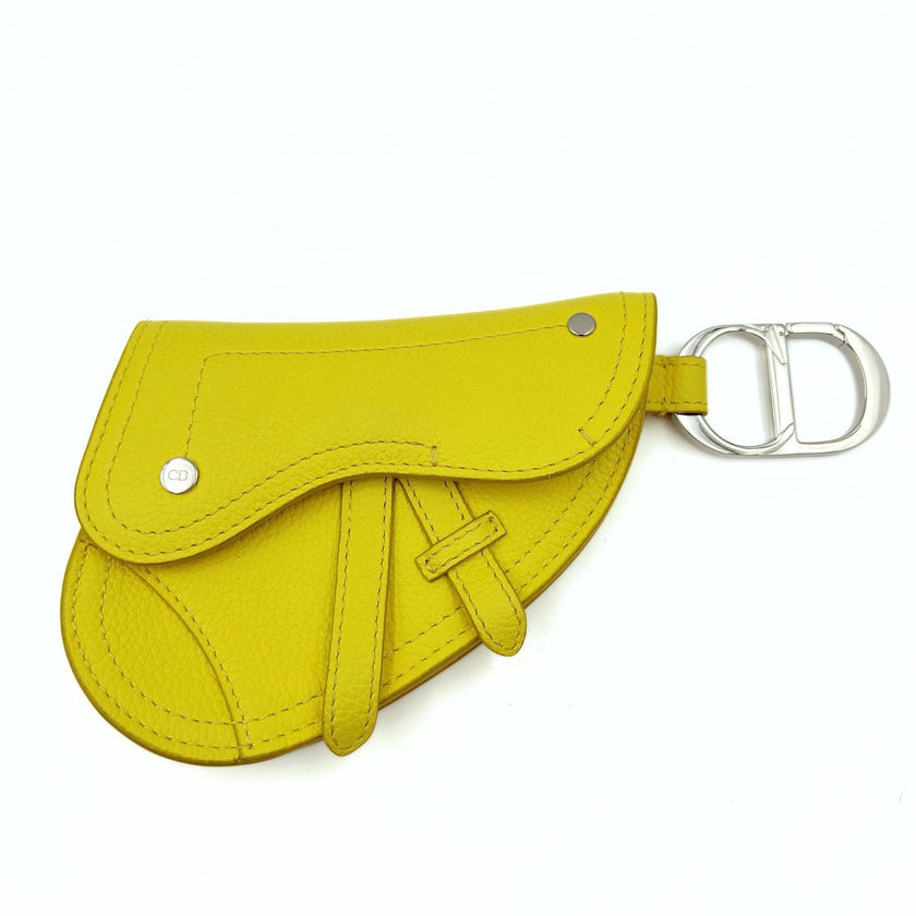 Dior portachiavi pouch Saddle in pelle giallo fluo
