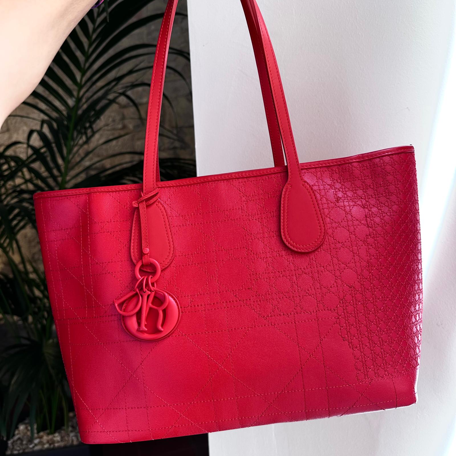 Dior Borsa Panarea Tote in tela Cannage rosso corallo
