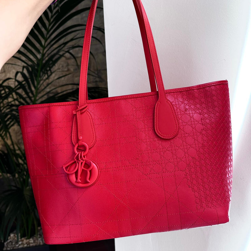 Dior Borsa Panarea Tote in tela Cannage rosso corallo