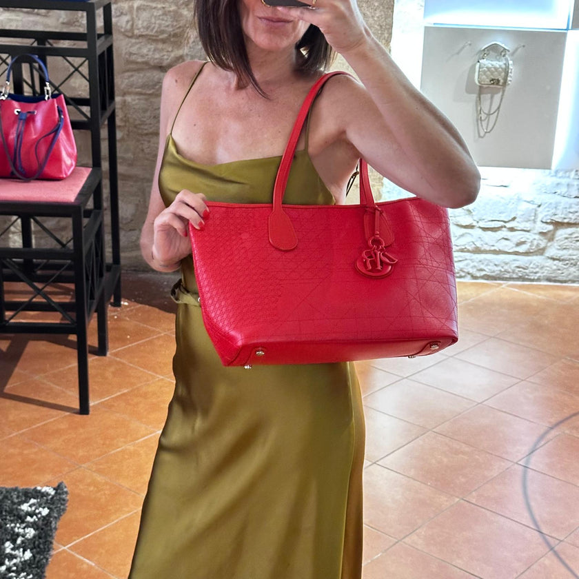 Dior Borsa Panarea Tote in tela Cannage rosso corallo