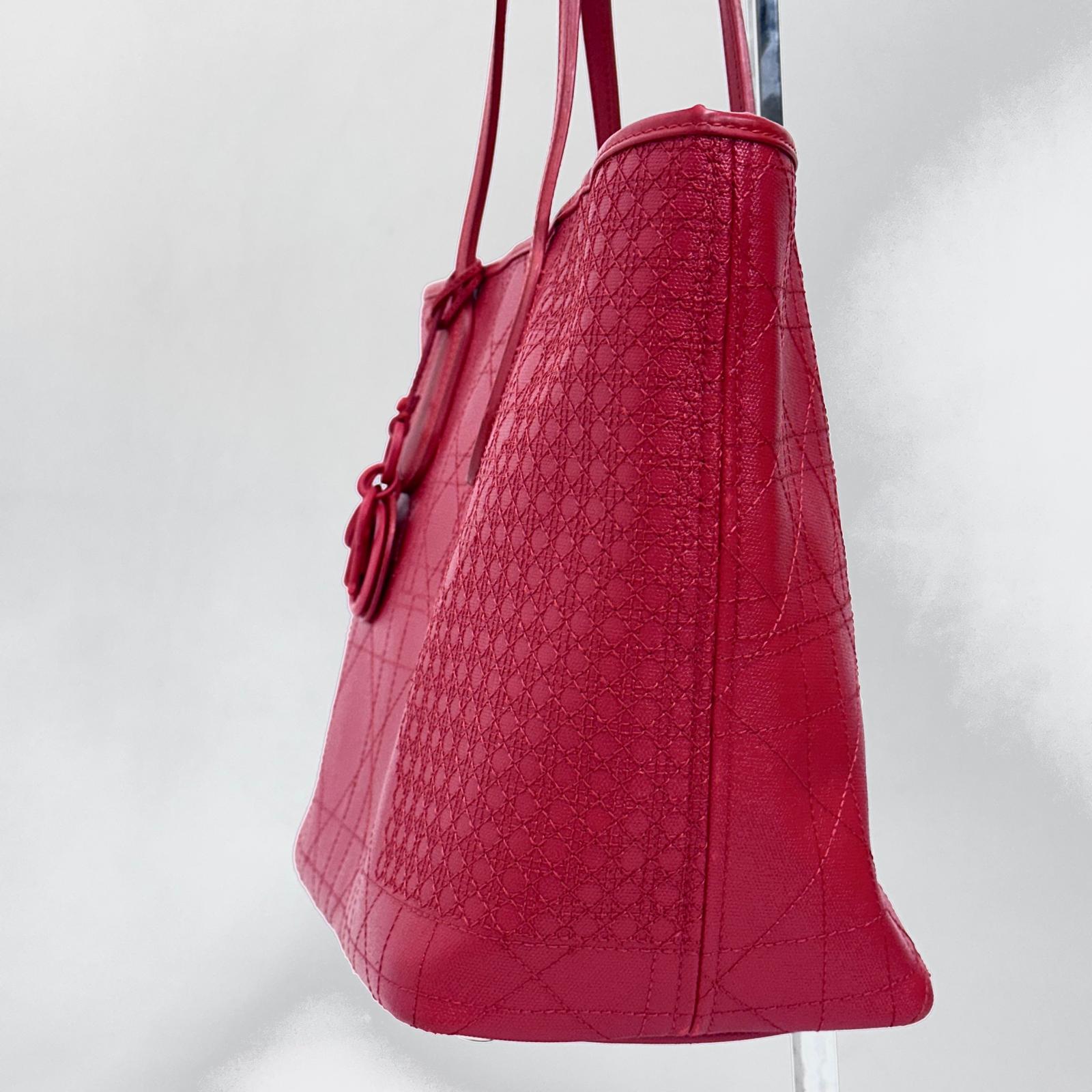 Dior Borsa Panarea Tote in tela Cannage rosso corallo