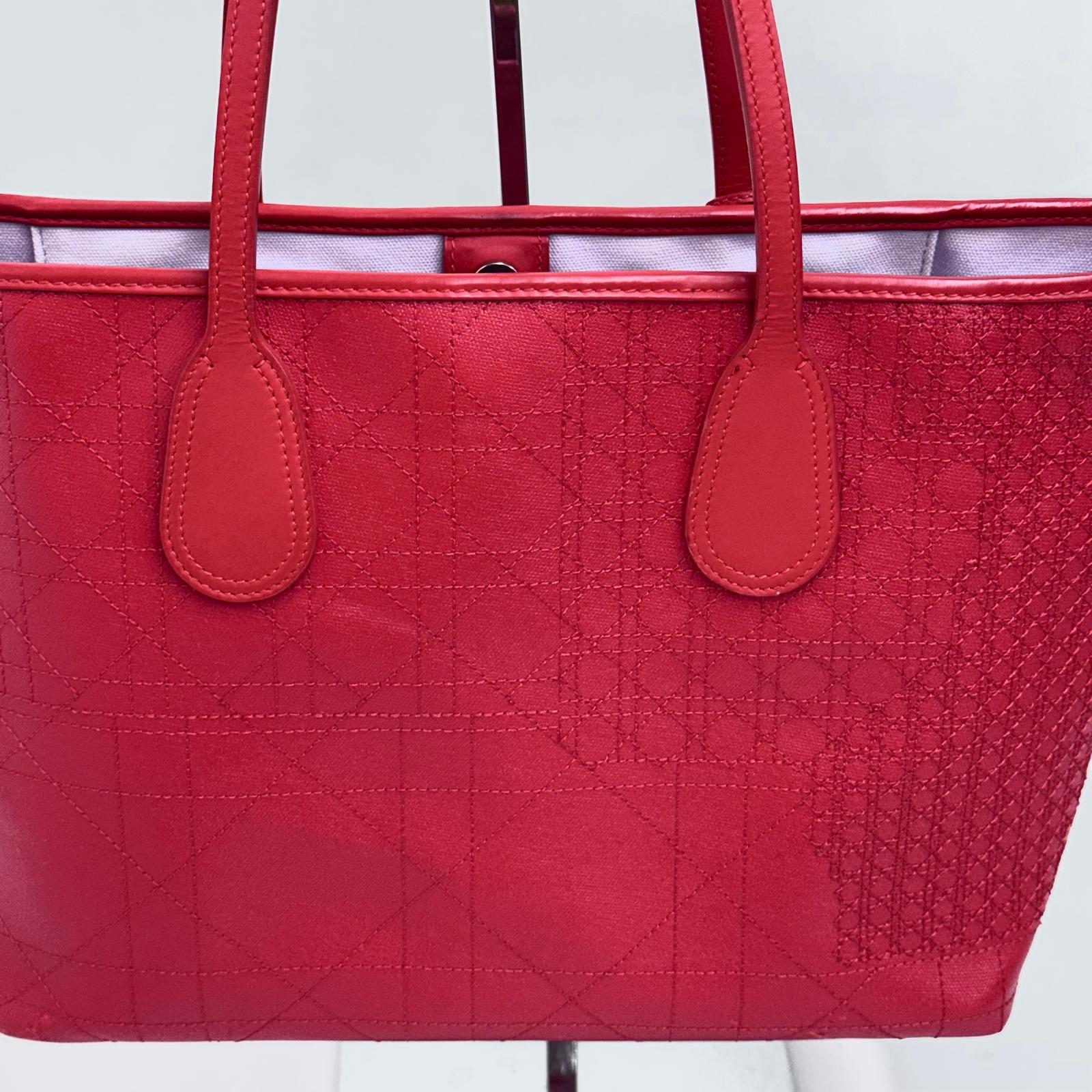 Dior Borsa Panarea Tote in tela Cannage rosso corallo