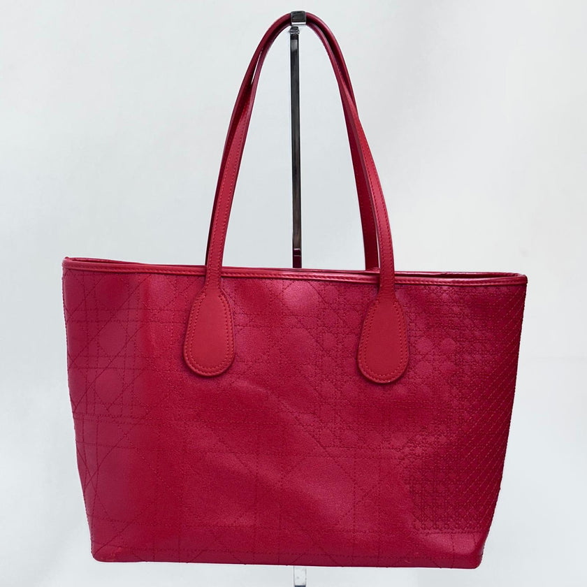 Dior Borsa Panarea Tote in tela Cannage rosso corallo
