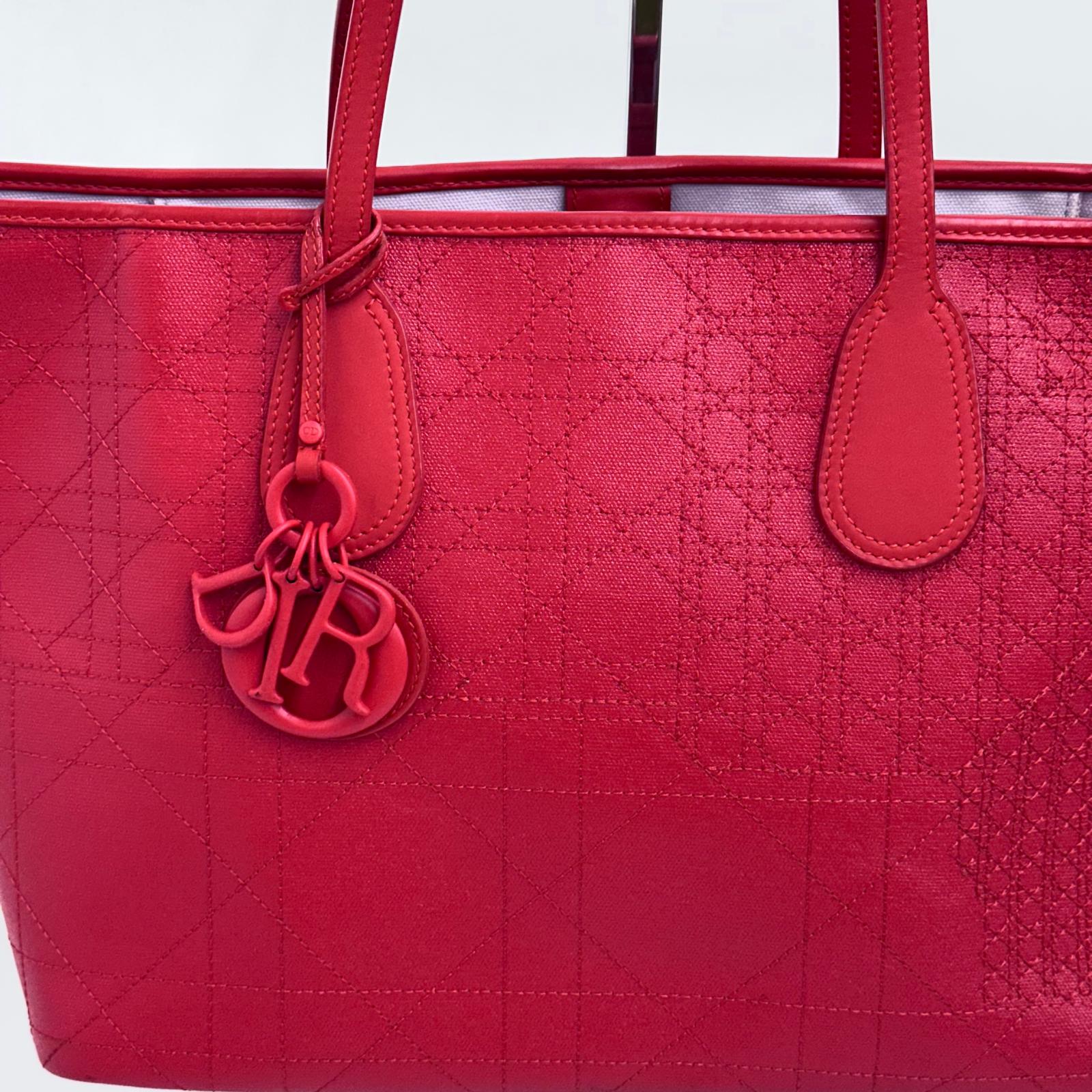 Dior Borsa Panarea Tote in tela Cannage rosso corallo