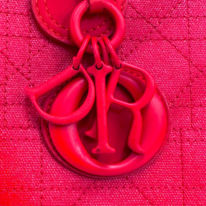 Dior Borsa Panarea Tote in tela Cannage rosso corallo