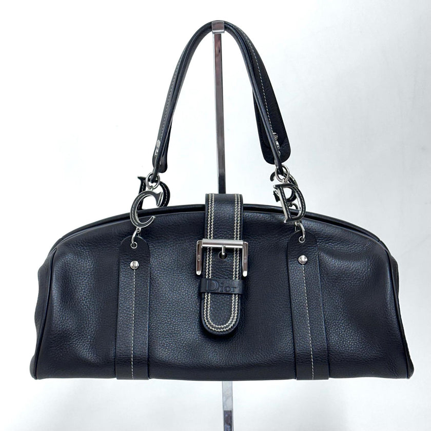 Dior Gaucho Bowling Bag in pelle nera con fibbia e charm CD