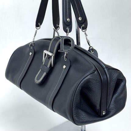 Dior Gaucho Bowling Bag in pelle nera con fibbia e charm CD